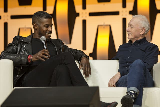 <p>Barry Brecheisen/Getty Images</p> Ahmed Best and Anthony Daniels at McCormick Place Convention Center on April 15, 2019