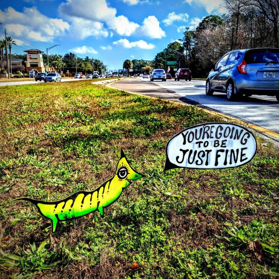 Scotie Cousin put this critter up to try to cheer drivers on busy Atlantic Boulevard.