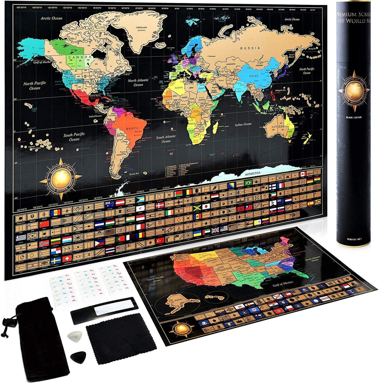 InnovativeMap Scratch-Off World and U.S. Map Posters