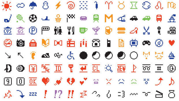 The original cell phone pictographs were developed under the supervision of Shigetaka Kurita, and introduced by Japan's national phone company in 1999. / Credit: Museum of Modern Art