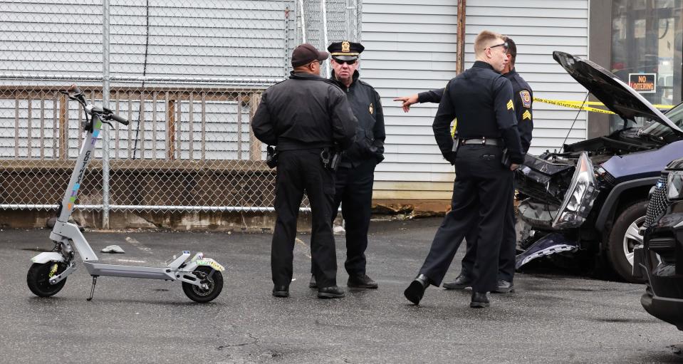 Brockton Fire and EMS arrived at the scene to render aid to the 50-year-old male victim at 65 North Main Street on Saturday, April 6, 2024 from a pedestrian accident. Brewster Ambulance transported him to the hospital with severe and possibly life-threatening injuries,” according to a statement from police.
“State Police Detectives have joined Brockton Detectives in investigating this case. It remains an active scene,” said police.
The driver of the vehicle involved stayed on the scene and was placed into custody. A utility pole was knocked down.