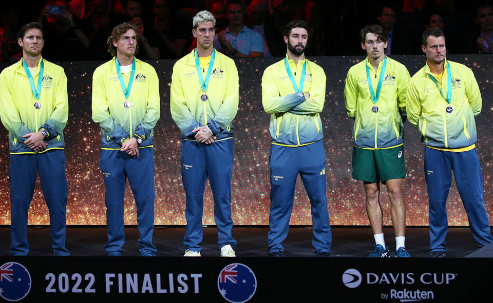 Alex de Minaur, pictured here after helping Australia reach the Davis Cup final.