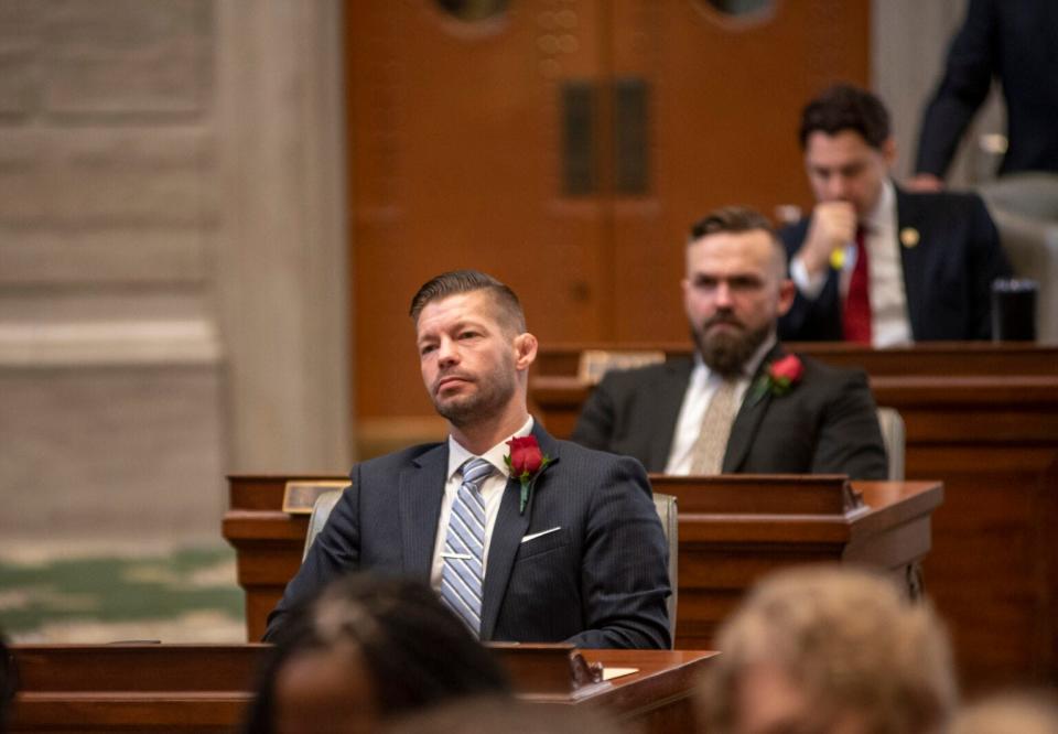 Sen. Ben Brown, R-Washington, listens during the first day of Missouri’s legislative session January 4, 2023.