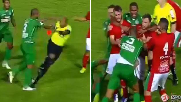 Furious footballer attacks referee after ridiculous red card - Yahoo Sport
