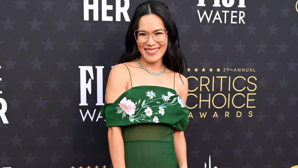 Executive producer and star of “Beef,” Ali Wong, wore a sheer green Givenchy gown with painterly flower detailing from the label’s Spring-Summer 2024 Ready-to-Wear collection. - Gilbert Flores/Variety/Getty Images