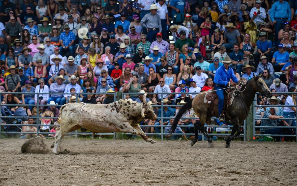 Grumpy bulls kept the pickup men busy all day in the bull riding event during the American Legion Pro Rodeo in Augusta on Sunday, June 27, 2021.