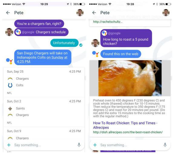 You can call up Google Assistant directly in your conversations.