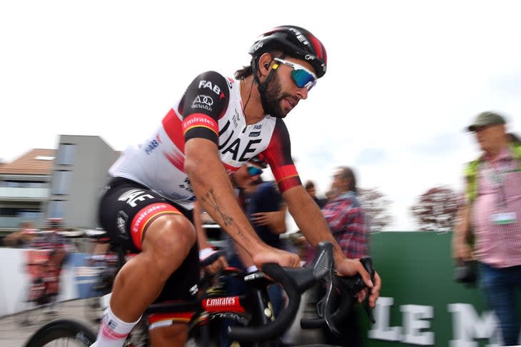 VALBROYE, SWITZERLAND - APRIL 29: Fernando Gaviria Rendon of Colombia and UAE Team Emirates during the team presentation prior to the 75th Tour De Romandie 2022 - Stage 3 a 165,1km stage from Valbroye to Valbroye / #TDR2022 /on April 29, 2022 in Valbroyeon, Switzerland. (Photo by Dario Belingheri/Getty Images)