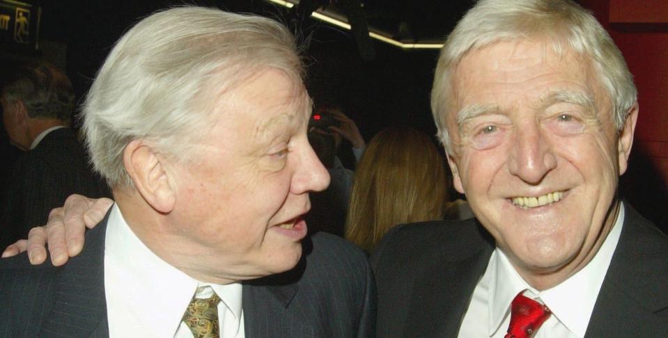 mandatory credit photo by julian makeyshutterstock 409981f sir david attenborough with michael parkinson wh smith peoples choice book awards, london, britain 18 mar 2003