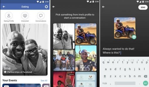 Screenshots of a demo for Facebook Dating, which promises to "help build long-term relationships and mirror the way people meet in real life." (Photo: Facebook)