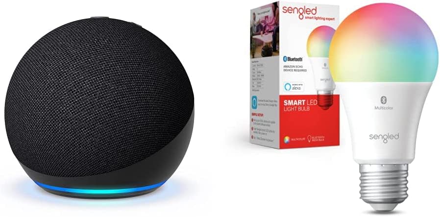 Echo Dot (5th Gen) | Charcoal with Sengled Bluetooth Color bulb