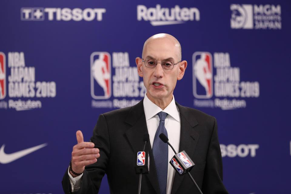 Adam Silver defended LeBron James after he was criticized for his response to Daryl Morey's tweet about Hong Kong. (Photo by Takashi Aoyama/Getty Images)