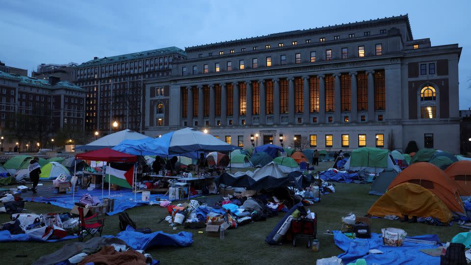 Protesters continue to maintain the encampment on Columbia University campus on April 24 in New York City, after a tense night of negotiations. - Caitlin Ochs/Reuters