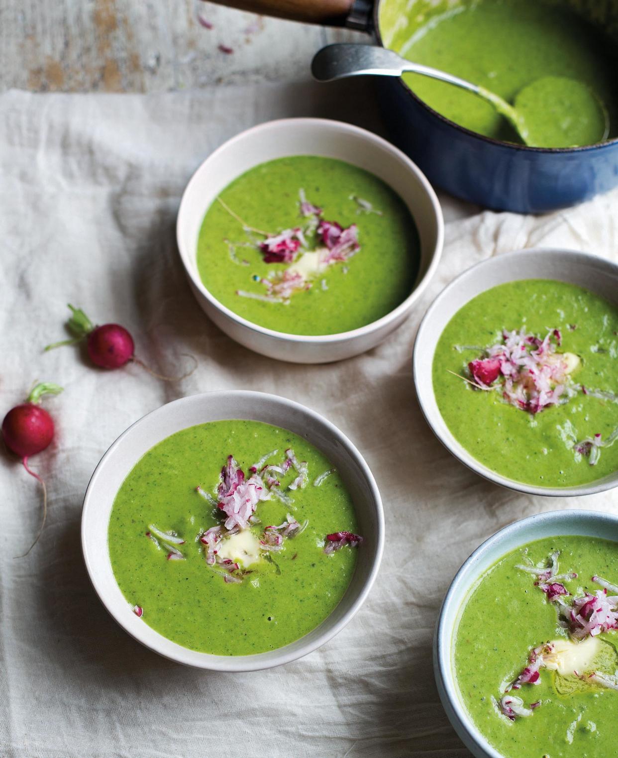 <span>Tom Hunt’s radish leaf soup.</span><span>Photograph: Laura Edwards/PR. Food styling: Tom Hunt.</span>