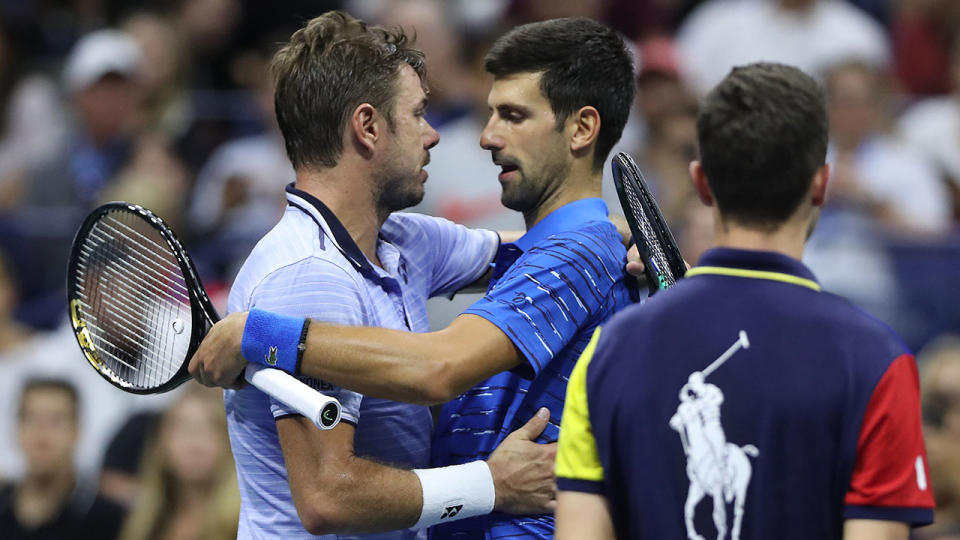 Novak Djokovic and Stan Wawrinka, pictured here after their US Open clash.