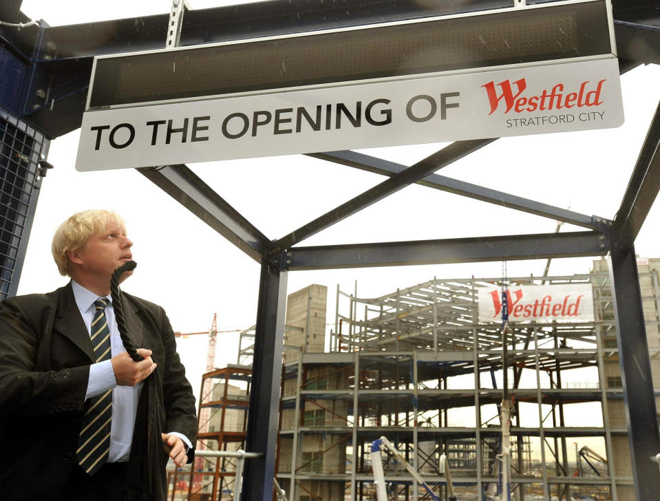 RETRANSMISSION CLARIFYING PURPOSE OF CLOCK.  Mayor of London Boris Johnson unveils a digital clock that will countdown the days, hours and minutes, until the opening ceremony of Westfield's Stratford City, which will be the gateway to the London 2012 Olympic Games site, in east London. 