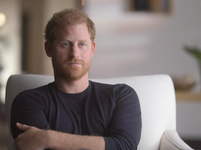 Prince Harry in &quot;Harry &amp; Meghan&quot; on Netflix.
