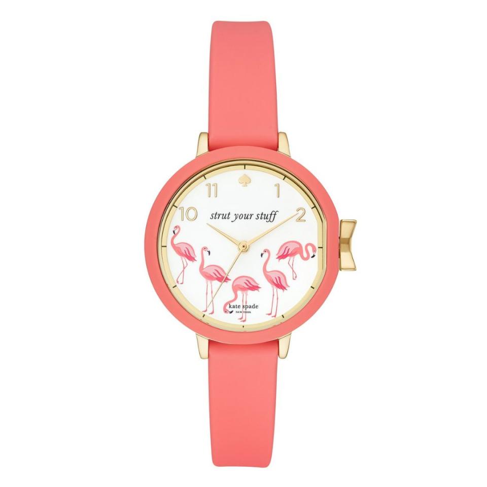 <strong><a href="https://www.macys.com/shop/product/kate-spade-new-york-womens-park-row-pink-silicone-strap-watch-34mm?ID=5747052&amp;pla_country=US&amp;CAGPSPN=pla&amp;CAWELAID=120156340024243755&amp;CAAGID=20014019451&amp;CATCI=pla-380055300151&amp;catargetid=120156340018131609&amp;cadevice=c&amp;cm_mmc=Google_Watches_PLA-_-G_PLA_Watches_-_Kate_Spade_Kate_Spade-_-69534081771-_-pg9125133_c_kclickid_a2916747-acca-474f-835f-604a72d92d0a_KID_EMPTY_328461411_20014019451_69534081771_pla-380055300151_796483391512USA__c_KID_&amp;trackingid=469x9125133&amp;lsft=cm_mmc:Google_Watches_PLA-_-G_PLA_Watches%20-%20Kate%20Spade_Kate%20Spade-_-69534081771-_-pg9125133_c_kclickid_a2916747-acca-474f-835f-604a72d92d0a_KID_832_328461411_20014019451_69534081771_pla-380055300151_796483391512USA_{feetitemid}_c_KID_,trackingid:469x9125133&amp;gclid=CjwKCAiA0ajgBRA4EiwA9gFOR_tx-D1-os4CiPMll0vb-r63VlpGJnh8wWEZdmjKb9fZhk6TaR_cYxoCkTkQAvD_BwE" target="_blank" rel="noopener noreferrer">Get the Kate Spade flamingo watch for $112.50 (price as of press time).﻿</a></strong>