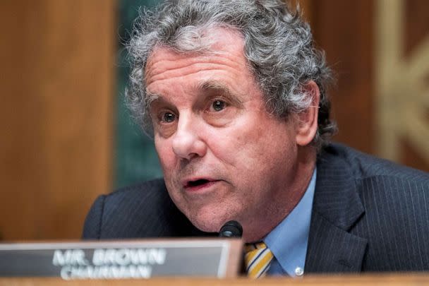 PHOTO: FILE PHOTO: Chairman Sherrod Brown questions Treasury Secretary Janet Yellen during the Senate Banking, Housing, and Urban Affairs Committee hearing in Dirksen Senate Office Building in Washington, D.C., May 10, 2022. (Pool/Reuters, FILE)