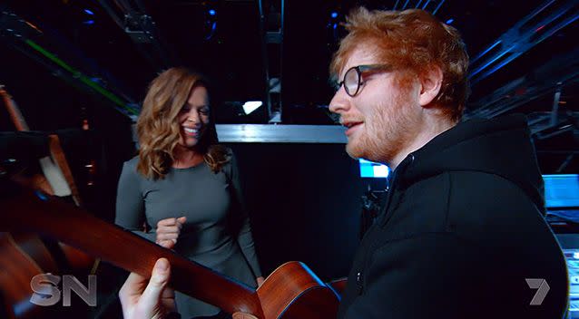 Ed Sheeran gave Sunday Night a mini performance backstage at his show.