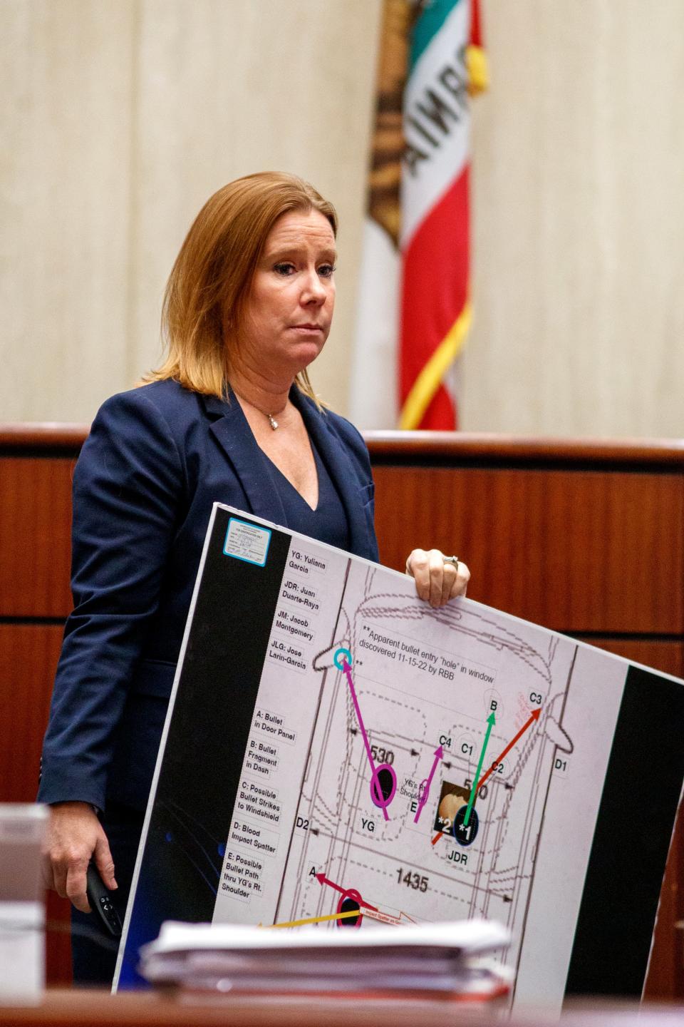 Deputy District Attorney Samantha Paixao addresses the jury during closing arguments in the case against Jose Larin-Garcia on Wednesday in Indio.