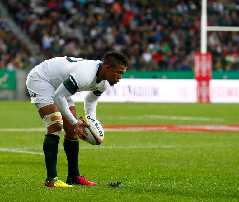 Elton Jantjies of the Springboks sets up to kick a penalty during a Test match against Ireland, in Port Elizabeth, in June 2016