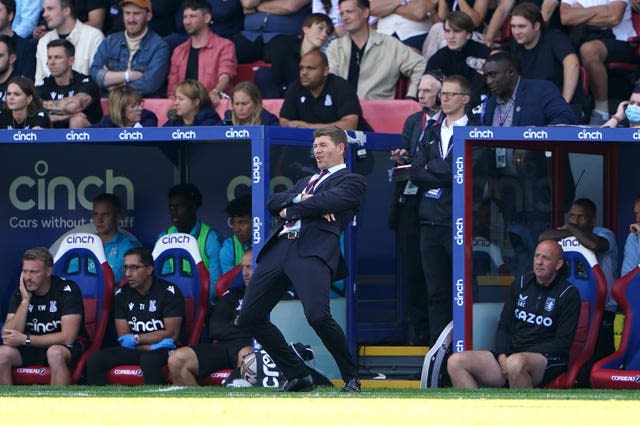 Steven Gerrard reacts on the touchline