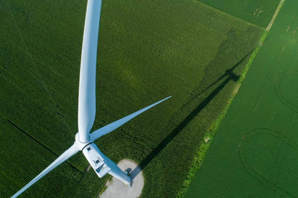 Views from a wind farm are among the aerial scenes in the film “Liminal: Indiana in the Anthropocene.”