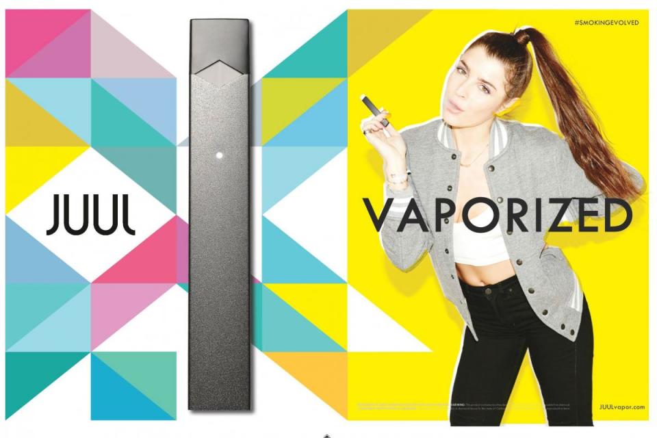 Ads like this one featuring young models in Juul’s “Get Vaporized” campaign ran for a period of five months in 2015. (Juul Labs)