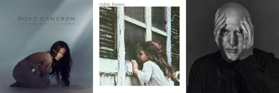 This combination of cover images shows, from left, "Alchemical: Volume 1" by Dove Cameron, the 40th anniversary deluxe edition of the band's self-titled debut album by Violent Femmes and i/o.” by Peter Gabriel. (Disruptor Records-Columbia Records/Craft Recording via AP)