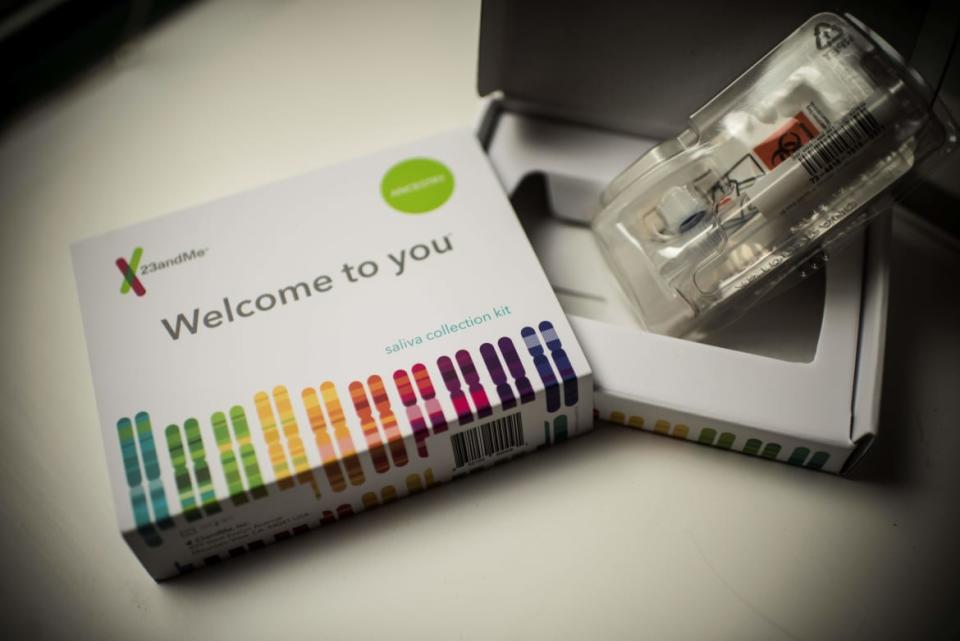 <div class="inline-image__caption"><p>A saliva collection kit for DNA testing by 23andMe, displayed in Washington DC on December 19, 2018.</p></div> <div class="inline-image__credit">Eric Baradat/AFP via Getty</div>
