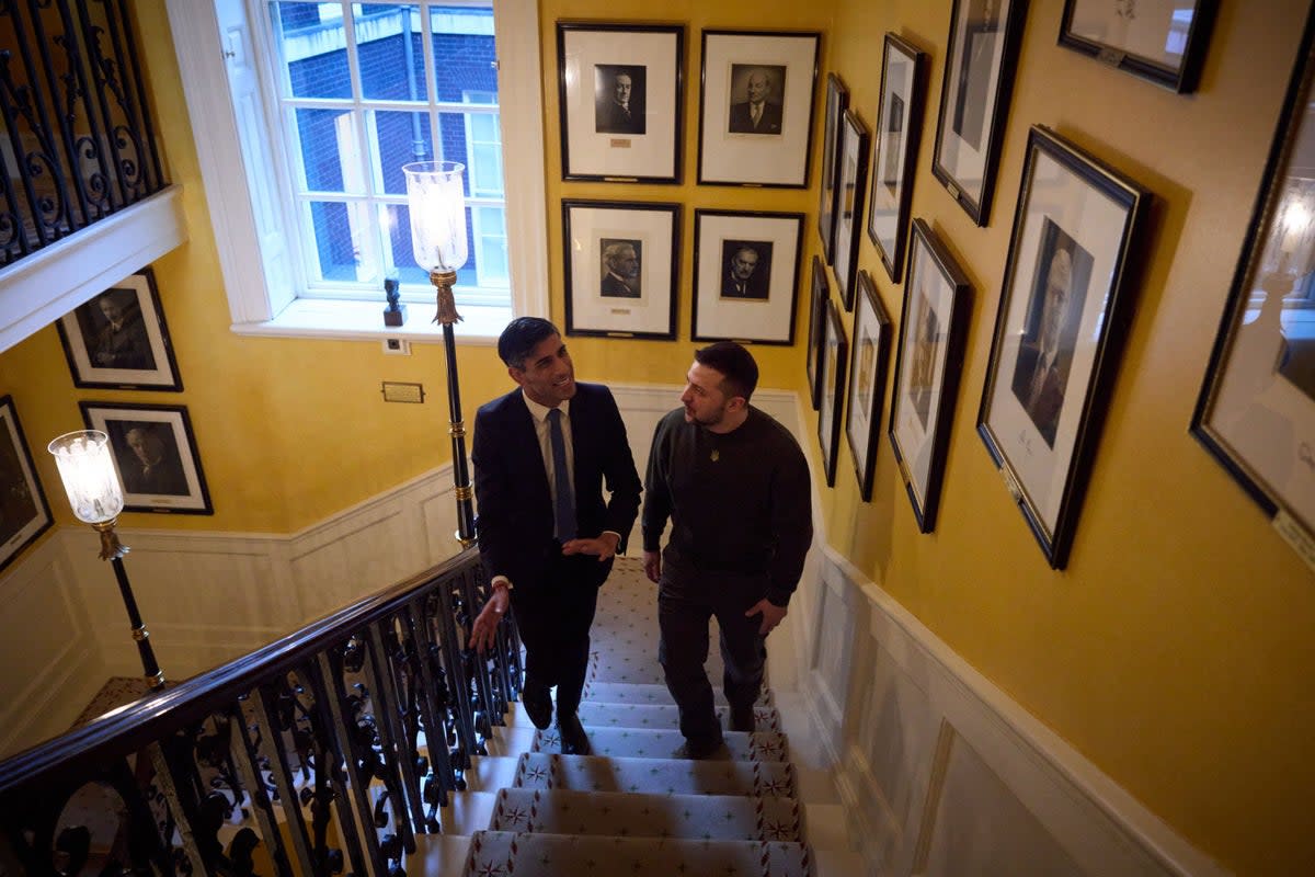 Mr Zelensky meeting with prime minister Rishi Sunak in No 10 today (UKRAINE PRESIDENCY/AFP via Getty)