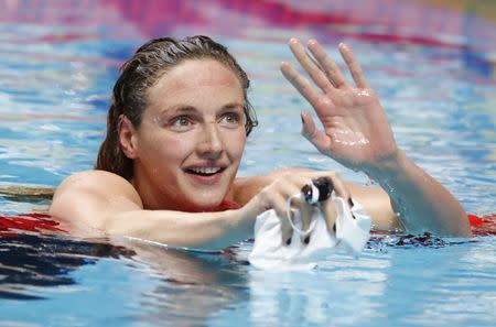 Swimming – 17th FINA World Aquatics Championships – Women's 200m Individual Medley Final – Budapest, Hungary – July 24, 2017 – Katinka Hosszu of Hungary reacts after winning the race. REUTERS/Stefan Wermuth