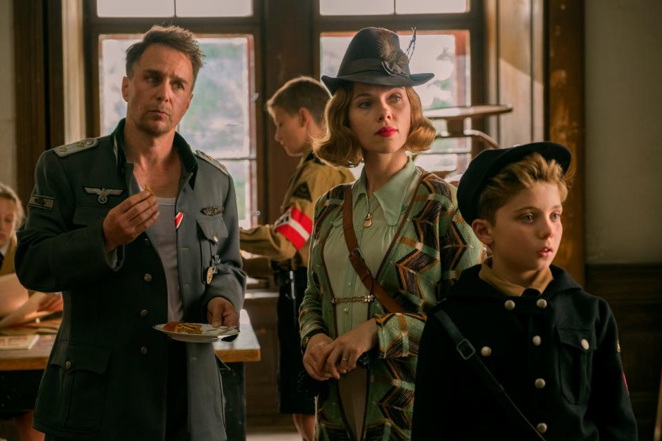 Scarlett Johansson plays a German mother worried over her son's adoration of Hitler in the WWII satire "Jojo Rabbit."