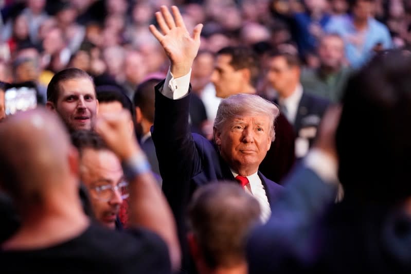 U.S. President Donald Trump arrives to watch a mixed martial arts fight in Madison Square Garden in New York, New York.