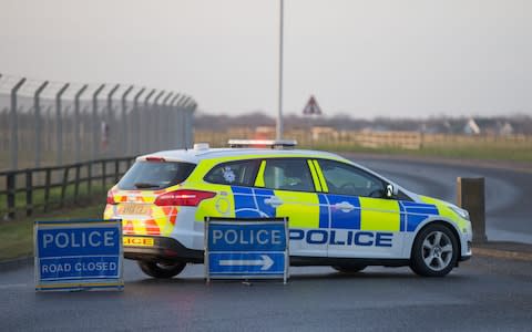 Police road block at RAF Mildenhall - Credit: GEOFF ROBINSON PHOTOGRAPHY