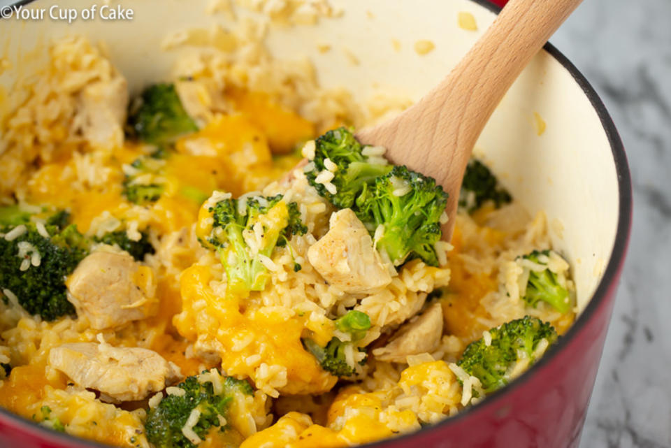 <p>Your Cup of Cake</p><p>A true one-pot dinner wonder.</p><p><strong>Get the recipe: <a href="https://www.yourcupofcake.com/one-pot-cheesy-chicken-rice-and-broccoli/" rel="nofollow noopener" target="_blank" data-ylk="slk:One Pot Cheesy Chicken Rice and Broccoli;elm:context_link;itc:0;sec:content-canvas" class="link ">One Pot Cheesy Chicken Rice and Broccoli</a></strong></p>