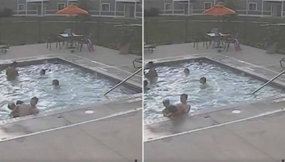 Evan is pulled to the pool’s edge. Source: ABC 13 Eyewitness News