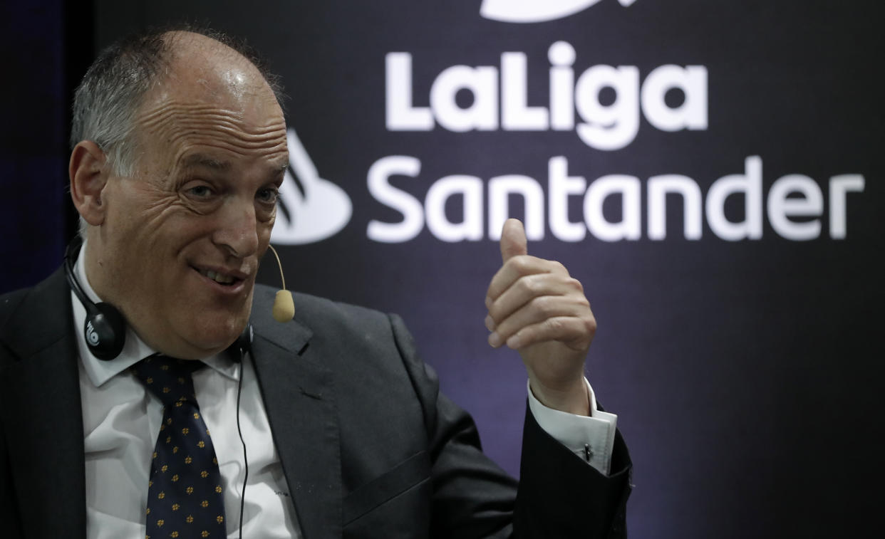 La Liga president Javier Tebas does not believe soccer leagues should cancel their seasons. (Burak Akbulut/Anadolu Agency via Getty Images)