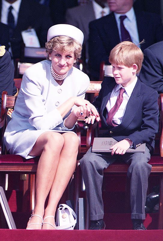 Britain's Princess Diana and son Prince Harry during a Heads of State Ceremony in Hyde Park, in London