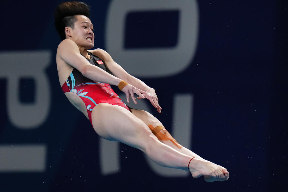 Chen Yiwen of China competes during the women's 3m springboard diving final at the World Aquatics Championships in Doha, Qatar, Friday, Feb. 9, 2024. (AP Photo/Hassan Ammar)