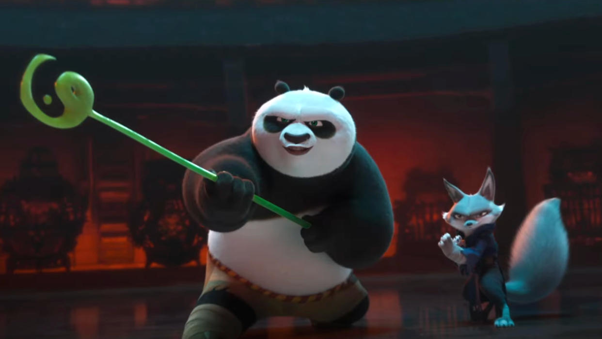 Po and Zhen pose for battle in Kung Fu Panda 4. 