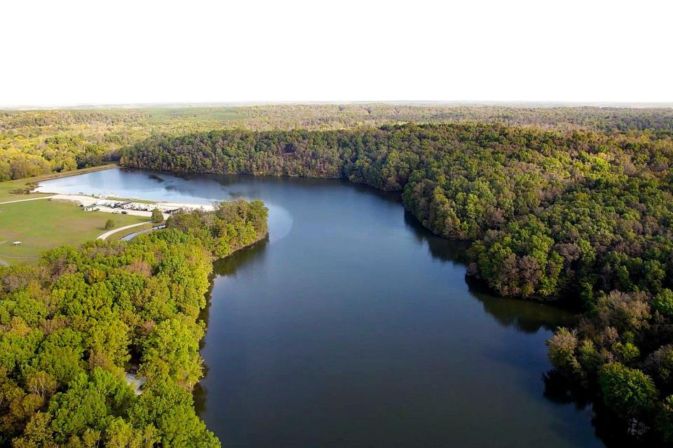 Aerial view of Natchez Trace, RV Campground and lake near Hohenwald,TN