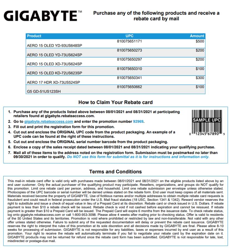 GIGABYTE Rebate