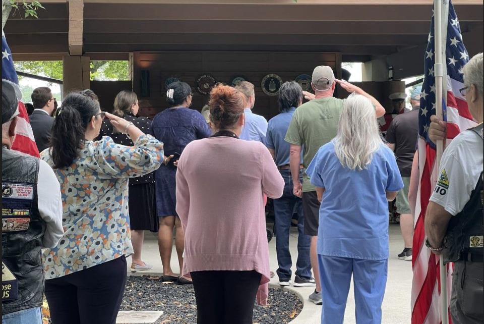 Dozens of people attended the funeral of local Marine veteran James Brooks at the Dayton National Cemetery Thursday. Brooks died at the Dayton VA recently, but had no known family members. (Xavier Hershovitz/Staff)