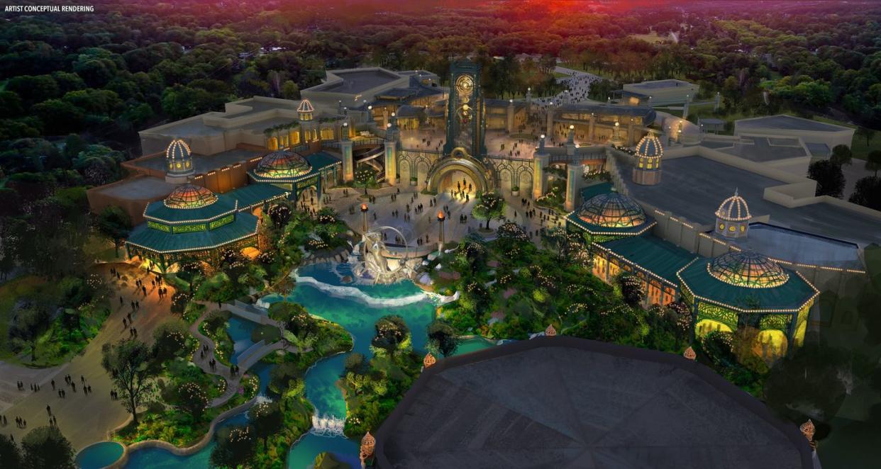 an artist's rendering of the celestial park area at universal studios orlando's upcoming epic universe