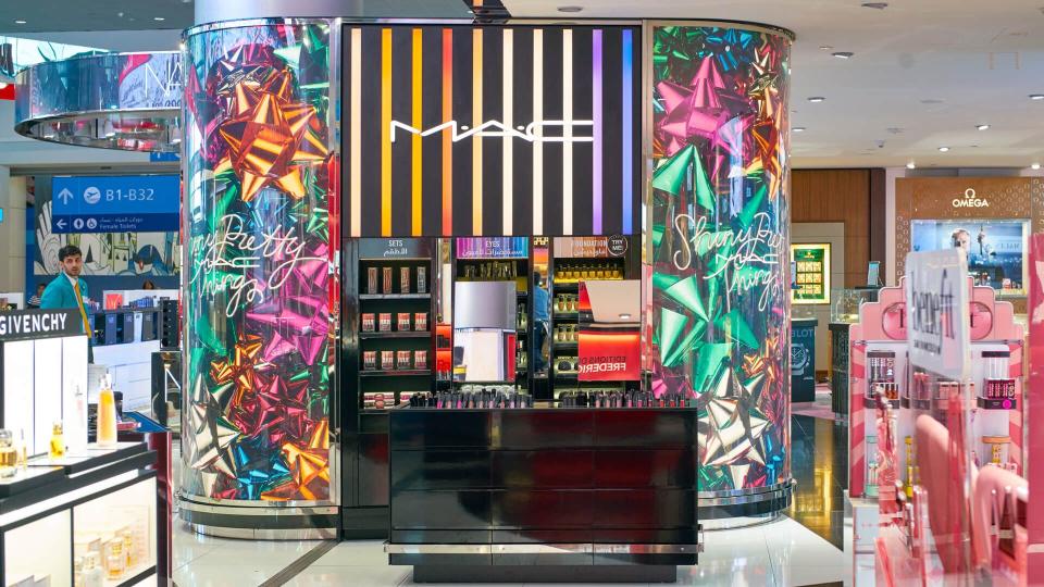 DUBAI, UAE - CIRCA JANUARY, 2019: MAC makeup products on display at Dubai International Airport.