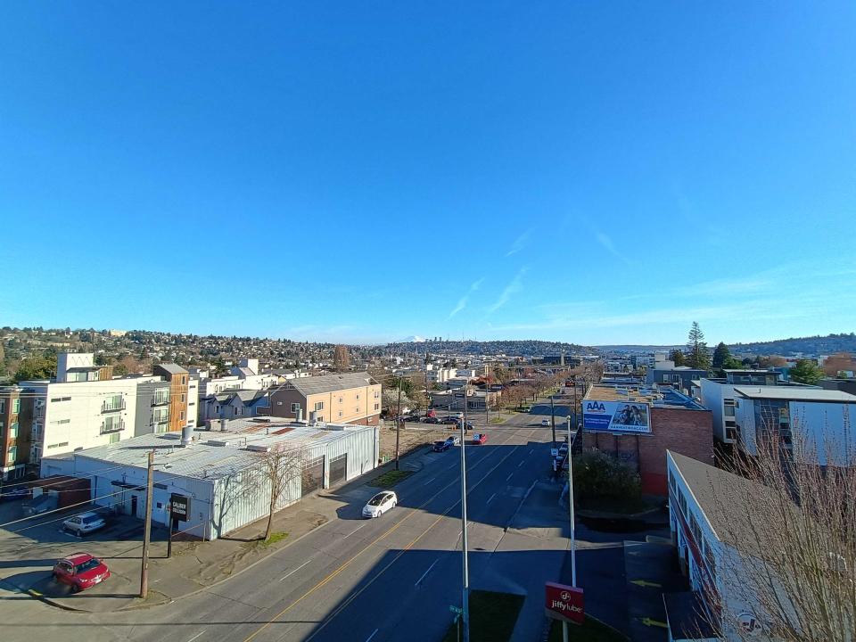 Overlooking a street and neighborhood