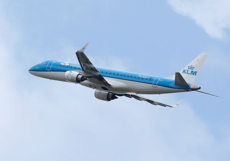 FILE PHOTO: A KLM commercial passenger jet takes off in Blagnac near Toulouse