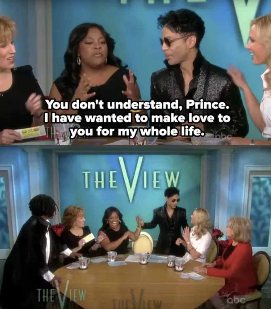 sherri telling prince she's wanted to make love to him her whole life and prince getting up and walking away from the interview